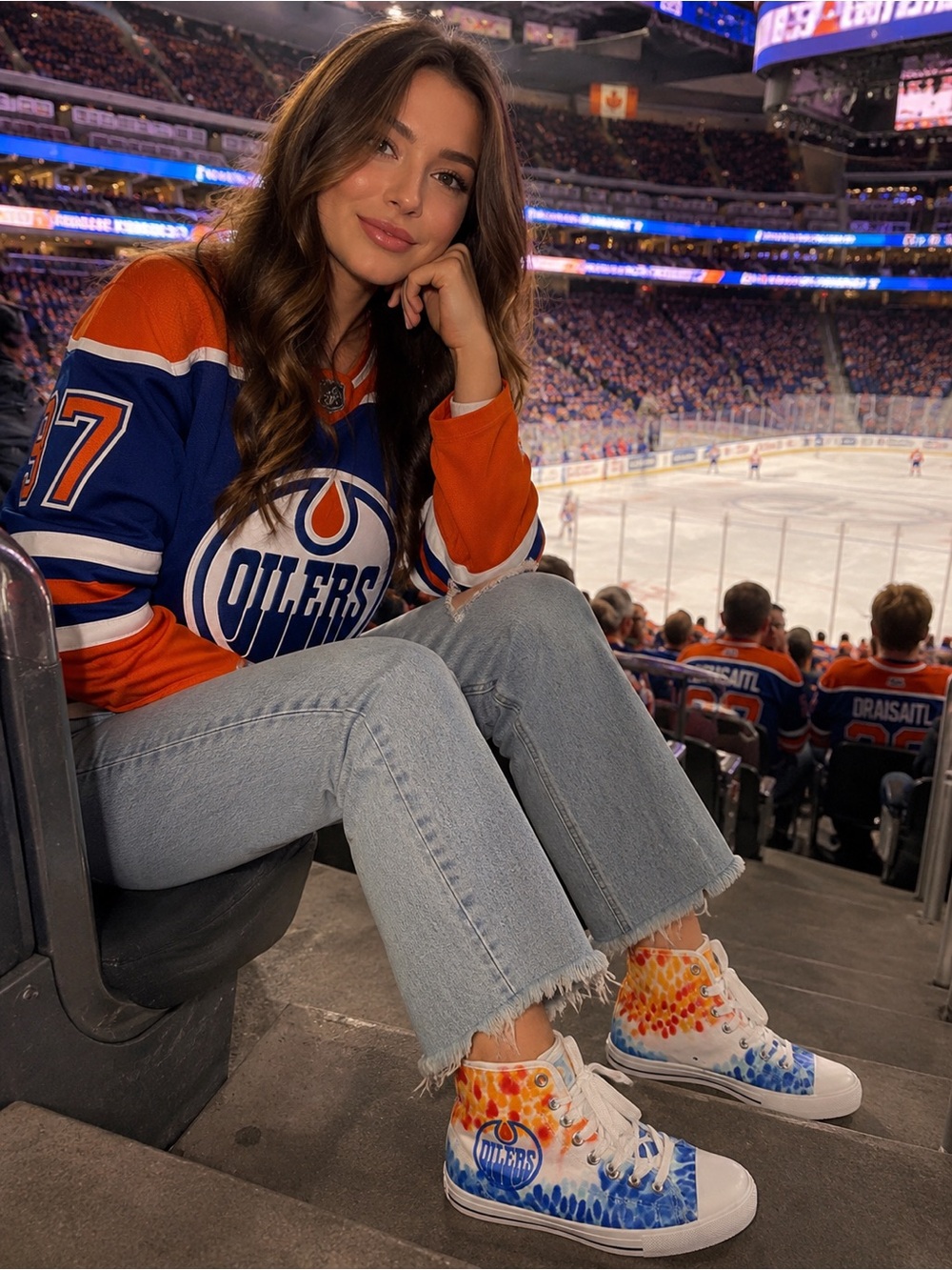 Colorful custom Edmonton oilers Tie-Dye High-Top Sneakers